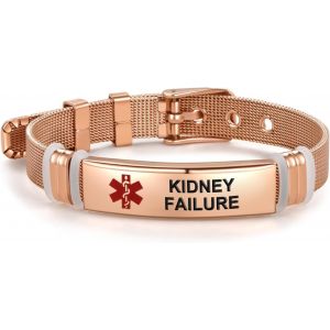 Kalanka-Bracelet D'identification M&eacute;dicale Rose Pour Femmes, Hommes, Famille, Amis, Bracelet D'identification D'urgence R&eacute;glable En Acier Inoxydable Or Rose - Neuf