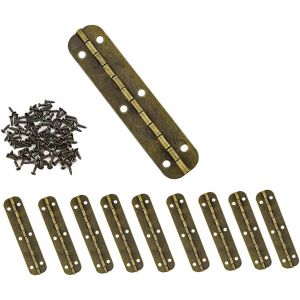 Lot de 10 mini charni&egrave;res vintage en laiton pour meubles, tiroirs, portes, armoires, bo&icirc;tes &agrave; bijoux, 65 x 15 mm avec 60 vis (couleur bronze) - Neuf