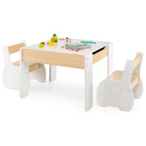 Ensemble Table Et 2 Chaises 3 En 1 Pour Enfants 63,5 X 61,5 X 48 Cm Stockage Pratique Ambiance Cosy En Mdf Blanc Helloshop26 20_0011996 - Neuf