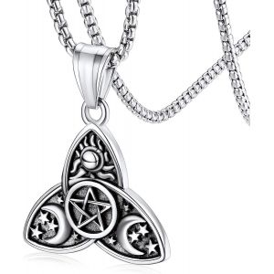 Collier Triple Lune Déesse,Pendentif Pentacle Wicca Triple Lune Acier Inoxydable Avec Chaîne Réglable,Bijoux Wicca Païen Amulette De Protection Pour Femme Homme Garçons - Neuf