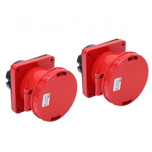 Lot de 2 prises droites industrielles 125 A, triphasees, IP67, etanches, montage encastre, 380-415 V (3P+N+E, 5 broches) - Neuf