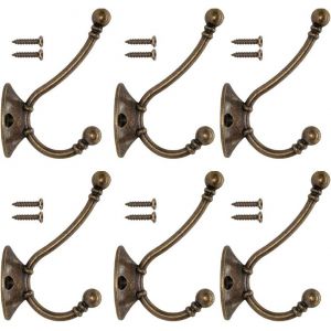 6 PCS Pat&egrave;re Porte Manteau Murale Vintage Crochet M&eacute;tal De Porte Chapeau Crochet R&eacute;tro pour Porte Manteau Salle de Bain Cuisine Fonte De Fer Laiton Bronze Design Contient des Vis - Neuf