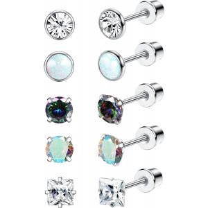 Boucle D'oreille En Titane Hypoallerg&iquest;&iquest;Nique G23 Titane Boucles D'oreilles Femme Homme Argent Pour Oreilles Sensibles Opale Zircon Cubique Petit Piercing Oreille Helix 20g - Neuf