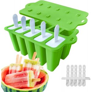 Eryi-Moule A Glace, Moule Glace Batonnet Avec 10 Cavités Faciles À Détacher, Moule Glace Poignée À Rebord Pour Une Prise En Main Facile,Moules En Silicone Sans Bpa Glace A Leau - Neuf