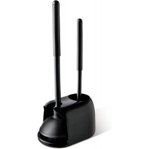 Chenquansarl-Toilet Plunger And Brush, 2 In 1 Toilet Bowl Brush Plunger Set With Holder, Bathroom Cleaning Tools Combo With Caddy Stand (Black) - Neuf