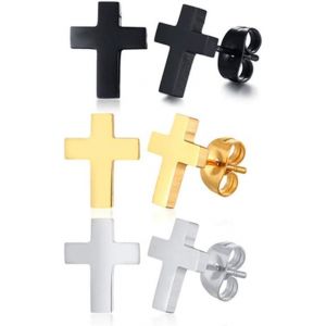 Kalhx-3 Paires Boucles D'oreilles À Pampilles Pendantes En Forme De Croix En Acier Inoxydable Jauges De Tunnel Rondes Boucles D'oreilles À Vis Pour Homme Femme Garçons - Neuf