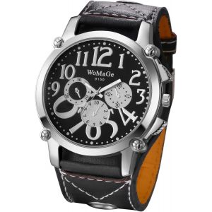 Eryi-Montre Homme Bracelet Cuir:Montre Homme Gros Cadran Rond Steampunk Et Rock Analogique Quartz Montre À Aiguilles Avec Large Bracelet Cuir Facile À Lire - Cadeau Anniversaire Fêtes Des Pères - Neuf