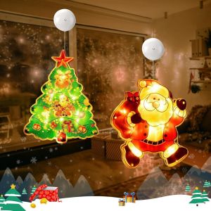Kal-2 Pièces Lumières De Décoration De Noël,Lumières De Démarrage De Noël À Suspendre Avec Ventouse,Lumières De Ventouse De Fenêtre De Noël,Suspension Noel,Alimenté Par Pile,Deco De Noel Interieur (B - Neuf