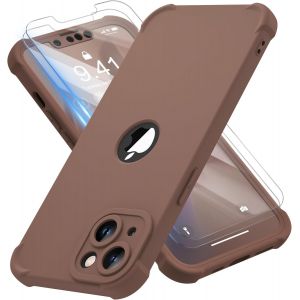 Kal-Coque Pour Iphone 13 Mini + 2 Pièces Verre Trempé Protection Écran, 2 En 1 Antichoc Souple Silicone Tpu Arrière Rigide Pc Avant Housse De Protection Pour Iphone 13 Mini 5,4"" Marron - Neuf
