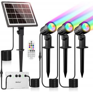 Spot Solaire Exterieur 10 Couleurs 30 Modes 2 Luminosité Lampe Solaire Exterieur Rgb Ip66 Étanche Minuterie Eclairage Projecteur Rgb Pour Noël, Halloween, Jardin, Arbres Lot De 3 - Neuf