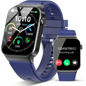 Montre Connect&eacute;e Homme Femmes Avec Appel Bluetooth, 1.85"" Smartwatch Avec 110+ Sportifs,Etanche Ip68 Smart Watch, Podometre/Cardiofrequencemetre/Sommeil, Montre Sport, Bleu - Neuf