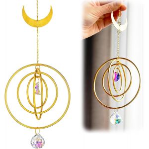 Mevronisshop-Attrape-Soleil En Cristal Pour Fen&ecirc;tre - Arc-En-Ciel Avec 4 Anneaux En Laiton - Attrape-Soleil Pour Fen&ecirc;tre - D&eacute;coration De Jardin, Mariage (Lune) - Neuf
