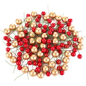 150 Pi&egrave;ces de No&euml;l Artificiel Holly Baies Rouge Or Faux de No&euml;l Baies de No&euml;l Hiver Artificiel de Fruits de Baies Branches de No&euml;l, Holly Berry D&eacute;cors sur la tige de Fil m&eacute;tallique - Neuf
