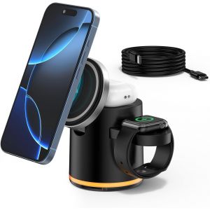 Chargeur Induction 3 En 1 Pour Iphone,Magsafe Pliable Chargeur De Cube Sans Fil Avec Lampe,3 En 1 Station De Charge Rapide Pour Iphone 16/15/14/13/12/11 Pro/Max,Apple Watch S&eacute;rie 1-10/Se,Air[Z1864] - Neuf