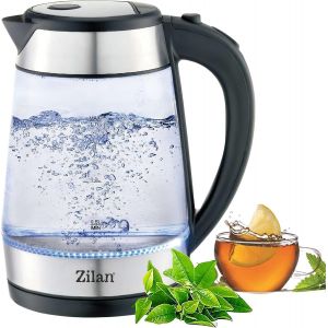 Zilan Bouilloire 1,7L en Verre & Inox, 2200W, LED Bleu, Filtre Anti-Calcaire, Sans BPA - Neuf