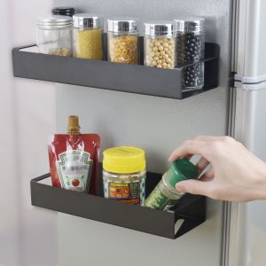 Support À Épices Magnétique, Support De Réfrigérateur En Acier Inoxydable 2 Pièces, Support À Épices Pour Réfrigérateur Sans Perçage (Noir) - Neuf
