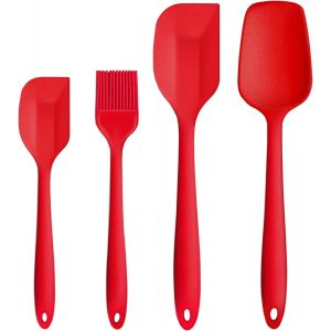 Kal-Set 4 Spatule Silicone Cuillère Cuisine Pinceau À Pâtisserie Palette Souple Racloir À Pâte Gâteau Anti-Adhérent Anti-Chaleur Anti-Rayure Rouge - Neuf