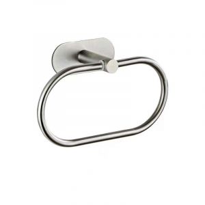 Anneau porte-serviettes rond sans perforation (argent), porte-serviettes contemporain en acier inoxydable 304 chromé pour salle de bain, cuisine et terrasse - Neuf