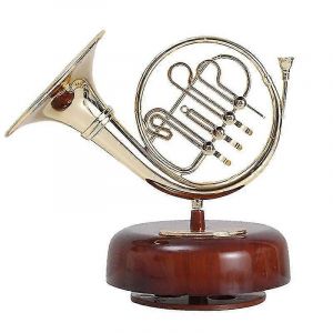 Bo&icirc;te &agrave; musique en cor fran&ccedil;ais Classique Wind Up Twirling Bo&icirc;te &agrave; musique Base rotative Instrument &agrave; vent en laiton Mini - Neuf