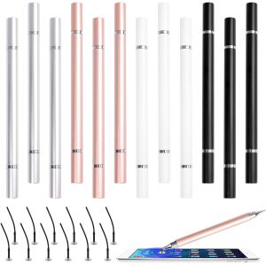 KALANKA-Lot de 12 stylets pour &eacute;cran tactile, 2 en 1, disque capacitif, stylet, stylo &agrave; bille avec 12 embouts de disque interchangeables pour &eacute;cran tactile, t&eacute;l&eacute;phone, tablette, ordinateur - Neuf