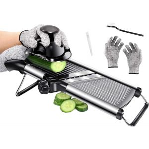 Letnerny-Mandoline De Cuisine Réglable En Inox, Mandoline Professionnelle Cuisine Pour Pommes De Terre, Oignons, Concombres, Choux, Gants Anti-Coupure Et De Nettoyage - Neuf
