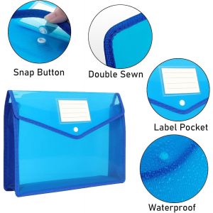 Tzf-8 Pièces A4 Classeur En Plastique, Pochette Plastique Pochette Document Plastique A4 Enveloppe Transparente Chemise À Bouton Pression Pour Fournitures Bureaux Voyage - Bleu Et Rouge - Neuf