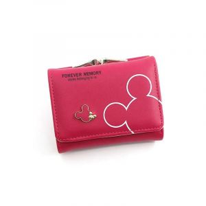 HUED-Portefeuille Mickey Mouse de dessin anim&eacute; Disney pour femmes, porte-monnaie en cuir PU, Mini portefeuilles courts pour filles, sacs, accessoires de mode-Rose Red Mickey - Neuf