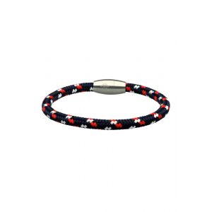 Bracelet Corde Tress&eacute; Bleu Blanc Rouge Et Acier - Neuf