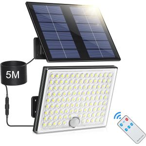 Lampes Solaires D'ext&eacute;rieur Avec T&eacute;l&eacute;commande, Lampe D'ext&eacute;rieur Avec D&eacute;tecteur De Mouvement, &Eacute;tanche Ip65, Avec C&acirc;ble De 5 M, Pour Garage, Jardin, Cour, Marches, Portes D'entr&eacute;e, Pelouse, - Neuf
