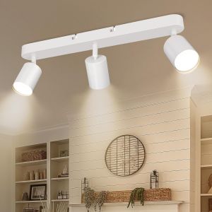Kal-Plafonnier Spot Led Orientable Blanc, Éclairage De Plafond Led Pivotant Et Orientable, Plafonnier 3 Spots Gu10, Spot Interieur Plafond Pour Cuisine, Chambre, Sans Ampoule - Neuf