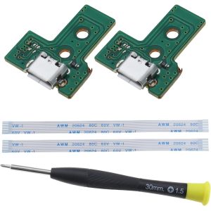 Lot De 2pcs Cartes D'interface Jds-030 Et C&acirc;ble Ruban 12 Broches Remplacement Compatible Avec Ps4 Pro/Slim Sans Fil Contr&ocirc;leur L'assemblage Du Port De Charge - Neuf