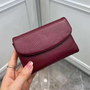 HUED-Porte-monnaie en cuir de vache véritable, portefeuille court à trois volets pour petits sacs à main pour femmes, pochette en cuir de vache, porte-cartes de voyage-Burgundy - Neuf