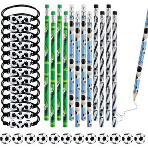 Tianyi-12 Crayons De Football Avec Gomme+ 12 Gommes De Football En Plastique + 12 Bracelet Tress&eacute; Football R&eacute;glable Ensemble Papeterie Football Enfant Remplisseurs De Sacs De F&ecirc;te De Football - Neuf