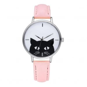Gaiety Pu Strap Femmes Montre Mignon Chat Motif Rond Bo&icirc;tier Analogique Quartz Montre-Bracelet Rose - Neuf