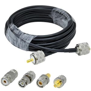 C&acirc;ble PL UHF m&acirc;le vers UHF m&acirc;le RG58 - 5 m - Avec 4 adaptateurs UHF vers SMA/BNC/UHF SO239 PL259 - Pour radio CB, radio Ham, appareils LAN sans fil - Neuf