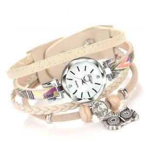 Duoya Femmes Mignon Hibou Pendentif D&eacute;coration Bracelet Montre-Bracelet Cha&icirc;ne Robe Montre &Agrave; Quartz (Beige) - Neuf