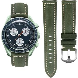 Kal-Bracelet En Cuir Pour Omega X Swatch Moonsswatch, Omega X Swatch Moonsswatch Speedmaster Bracelet De Remplacement De Montre 20mm - Neuf