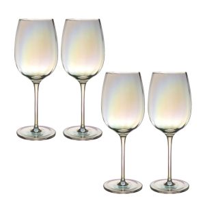 Intirilife 4x Verre À Vin Avec Reflets Arc-En-Ciel Et Forme Ondulée - 440 Ml De Capacité - Calice À Vin Blanc Vin Rouge Résistant Aux Chocs Et Lavable Au Lave-Vaisselle En Cristal - Neuf