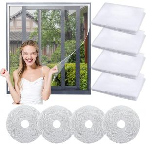 4PCS Moustiquaire Fenêtre 1.5 * 1.3M Filet de Moustiquaire Filet Écran Insecte Toile Moustiquaire avec 4 Rouleaux Ruban Adhésif Anti Insectes Mouche Rideau Moustique pour Contre Insectes - Neuf