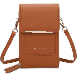 RFCBC-- Petit Sac à Bandoulière Femme pour Téléphone Portable- Poche Porte-carte Tout-en-un - Pochette Multifonction Similicuir Grainé - Chic Tendance - Camel - Neuf