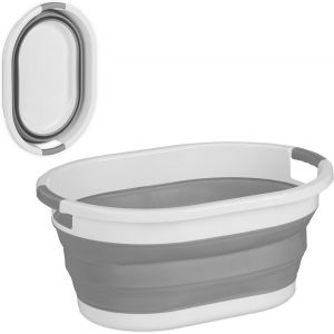 MEVRONISSHOP-Panier &agrave; Linge, 36 litres, en Plastique, Pliable, Rangement Peu encombrant, avec poign&eacute;es, Gris/Blanc - Neuf