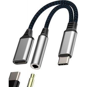 TRAHOO-Adaptateur USB C vers jack 3,5 mm N (2 en 1) pour iPhone 16 15 Pro Max Type C C&acirc;ble chargeur compatible avec Samsung S25 S24 pour iPad pour Apple Headphone Audio Auxiliaire Connecteur Android - Neuf