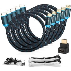 Lot de 5 Câbles 1M HDMI 2.0 à Haut Débit avec Ethernet,30 AWG,supportent totalement les canaux 3D 4Kx2K / 60HZ et le canal de retour audio-Câble Ultra HD 1 Mètre-mâle à mâle - Neuf