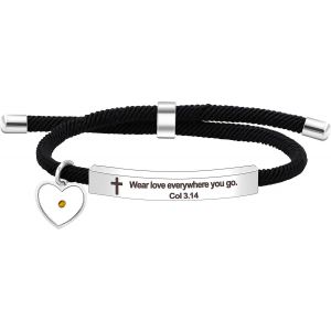 Kal-Religious Bible Verse Bracelet For Women Girls Christian Encouragement Gift, Black String Stainless Steel Engraved Plate Bar Bracelet - Neuf