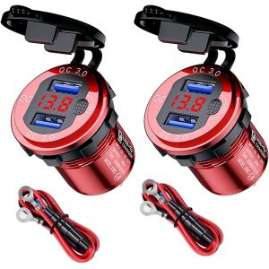 Sjzg-Lot De 2 Chargeurs De Voiture Qc3.0 Usb - Charge Rapide - 12/24 V - Double Prise De Charge Usb Avec Interrupteur Et Voltm&egrave;tre Led - En M&eacute;tal &Eacute;tanche - Adaptateur Allume-Cigare Usb Pour - Neuf