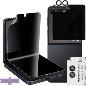 POUR SAMSUNG GALAXY Z FLIP 7 5G/Z FLIP7 5G EN VERRE TREMP&Eacute;, 1 + 1 PROTECTION INT&Eacute;RIEURE EN TPU + VERRE DE PROTECTION ARRI&Egrave;RE ANTI-ESPION + PROTECTEUR D'APPAREIL PHOTO, PROTECTEUR D'&Eacute;CRAN HD - Neuf