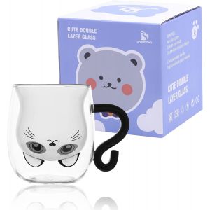 Eryi-Noir Tasses Mignonnes De Chat Avec La Poignée Mignon Chat Thé Café Tasse Tasses À Expresso En Verre Isolé À Double Paroi Tasse À Lait En Verre 250 Ml Cadeau Pour Anniversaire Saint Valentin Chat - Neuf