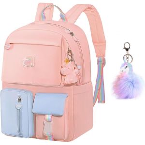 Cartable Fille Primaire,Imperméable Léger Sac à Dos avec Toile Fermeture Éclair,Porte-Clés pour École[T65] - Neuf