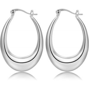 Kal-Boucles D'oreilles Créoles En Argent 925, Créoles Grandes Ovale Géométrique, Épais, Plaqué Or 14 Carats, Pour Femme - Neuf