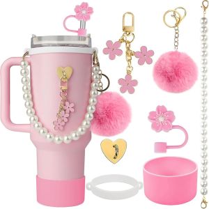 Stanley Cup Kit D'accessoires Avec Bottes En Silicone,Collier De Perles,Bateau &Agrave; Bouteille,Anneau En Caoutchouc,Porte-Cl&eacute;s Et Crochet En Forme De Coeur Compatible Avec Les Tasses - Neuf